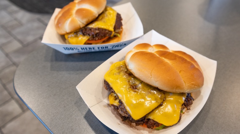 Two butterburgers on Culver's counter