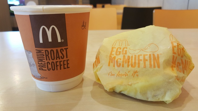 mcdonald's egg mcmuffin and coffee