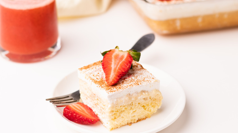 strawberry tres leches on plate