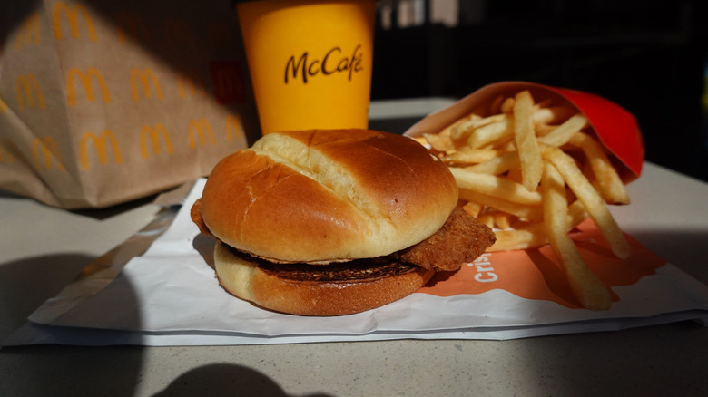 McDonald's chicken sandwich in shadow