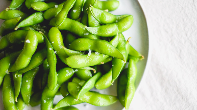 edamame pods on a plate