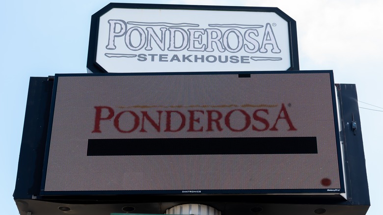 sign advertising ponderosa steakhouse