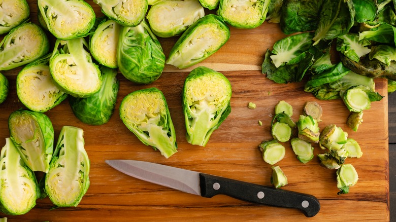 Brussels sprouts and a paring knife