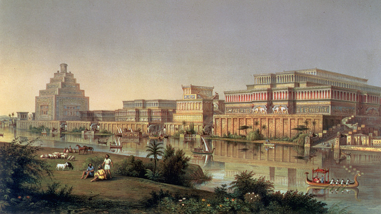 Painting depicting ancient Assyrian city