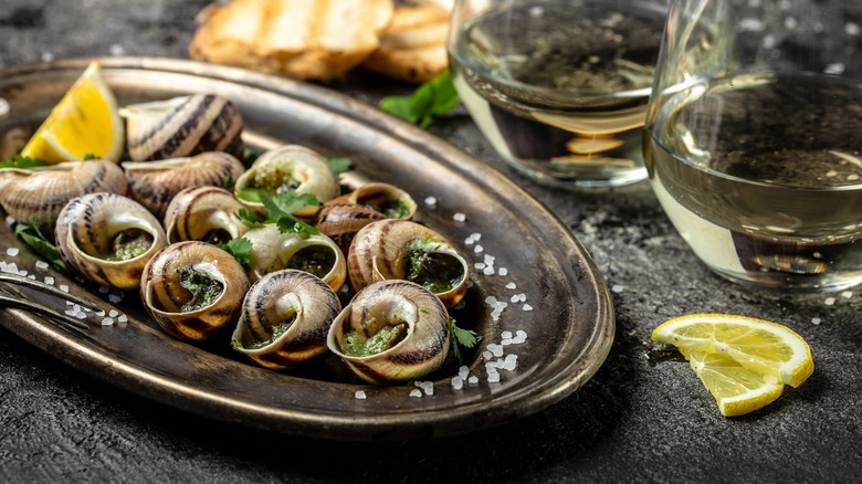 Escargot prepared with herb butter and sea salt