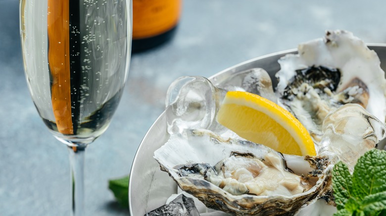 Oysters and champagne glass 