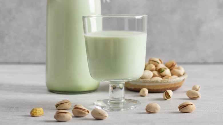 glass of green pistachio milk