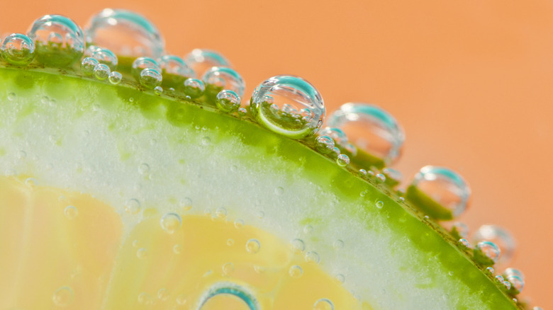 Citrus rind with water droplets