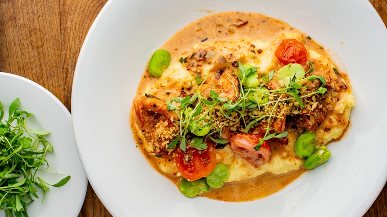 Shrimp and grits with herbs