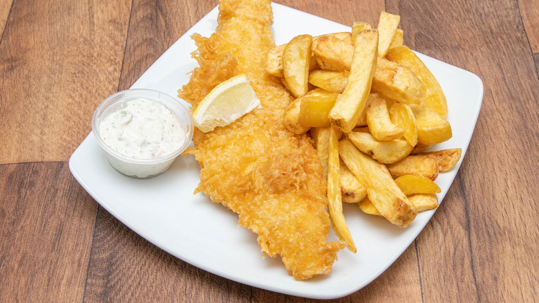 fish and chips on plate