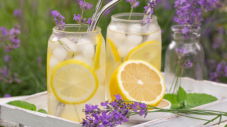 Two glasses of lavender lemonade