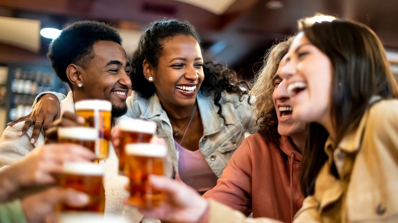 Group of friends drinking in a bar