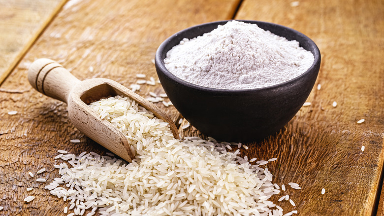 Rice flour and scoop of rice