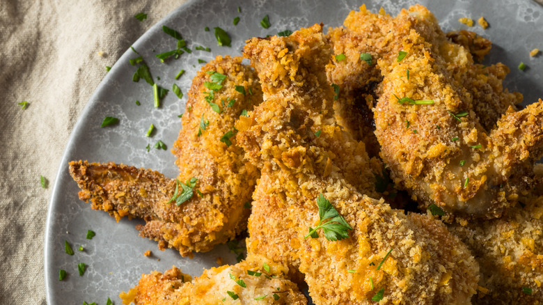 Fried chicken on gray plate