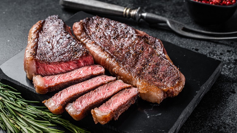 Platter of steak chopped