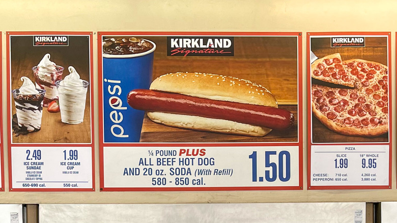Costco hot dog on food court sign