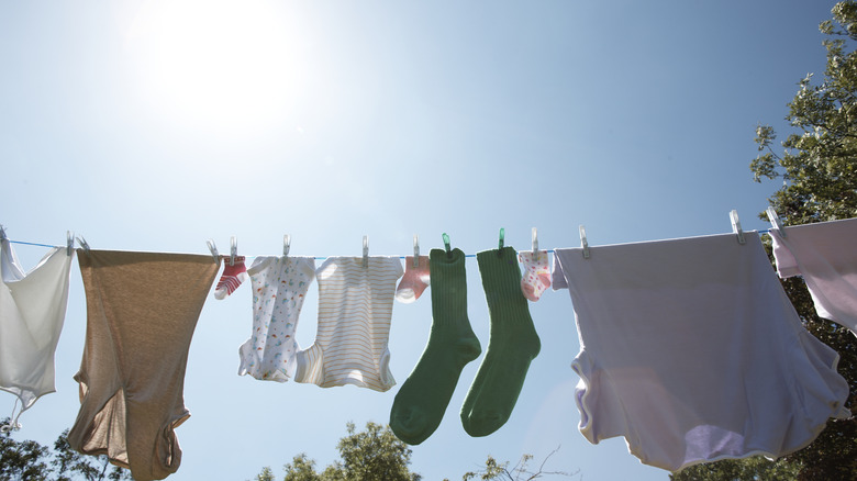 line drying laundry