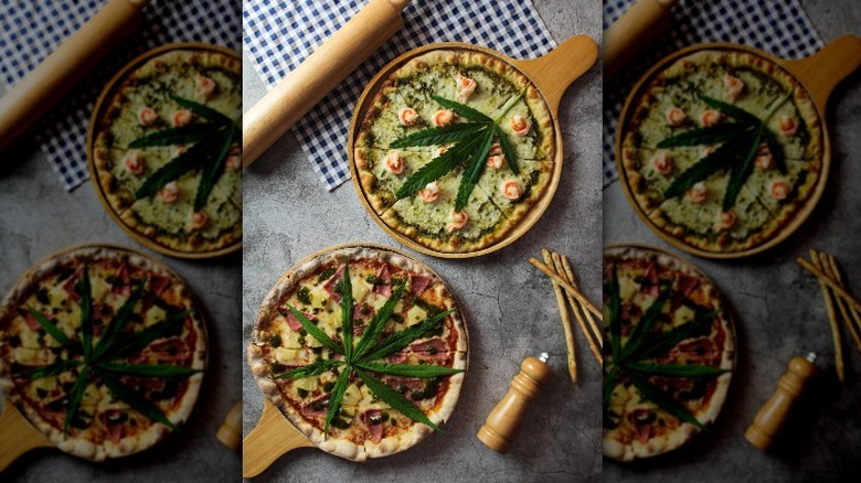 weed pizzas with breadsticks