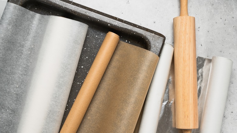 baking paper and rolling pins