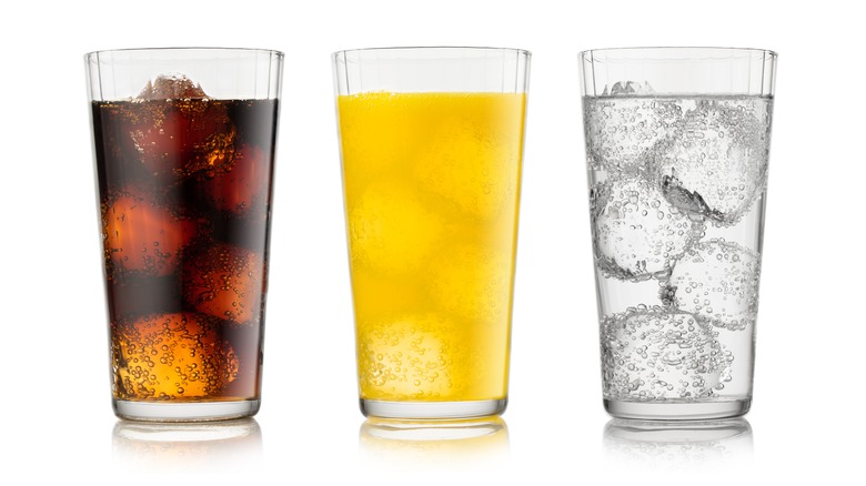 Different soda flavors, Coke, 7Up, and Fanta