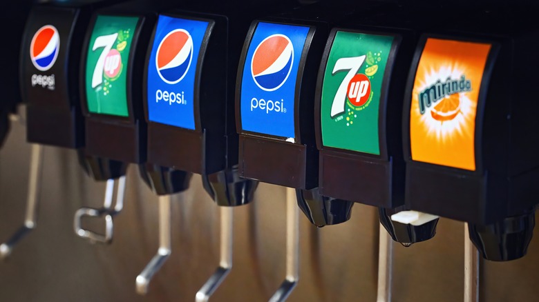 Fountain soda machine with 7up and pepsi