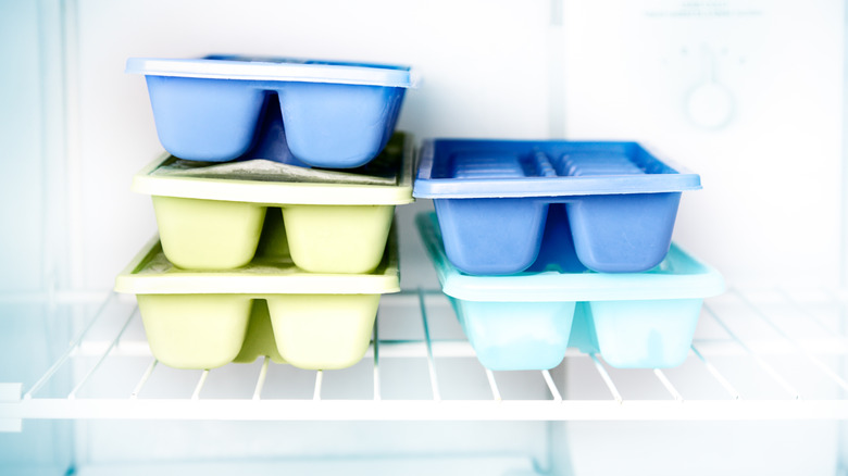 Ice cube trays in freezer