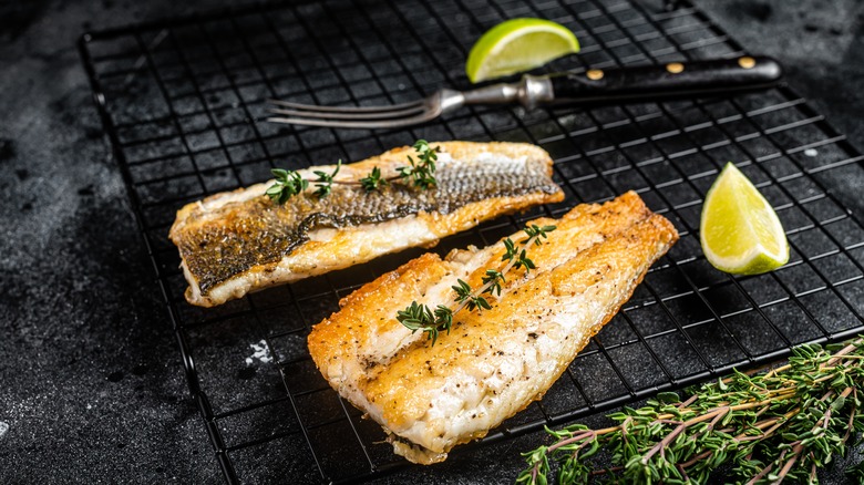 Branzino on wire rack