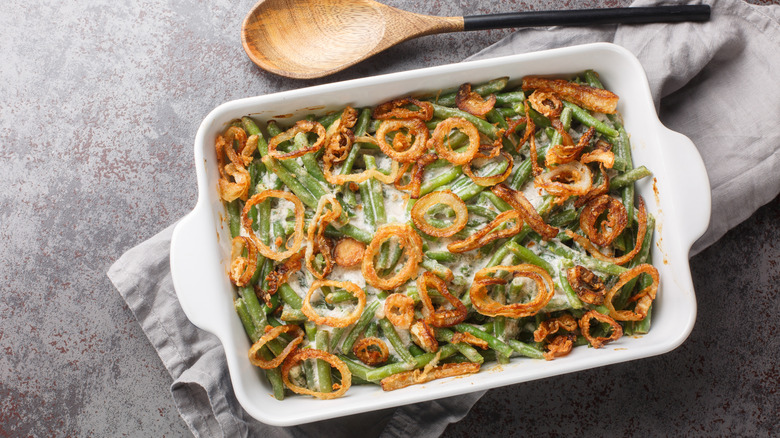 Overhead shot of green bean casserole.