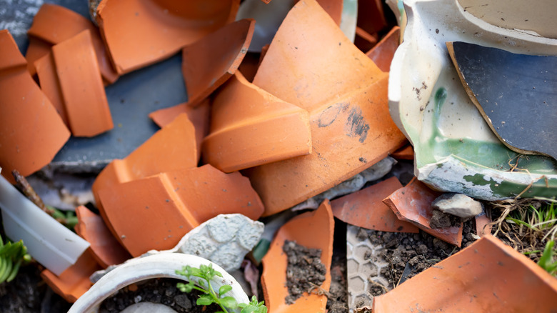 Broken terracotta pots