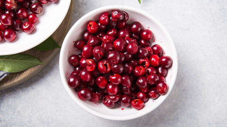 Bowl of pitted cherries