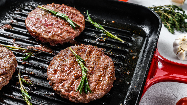 beef patties pan-fried with herbs