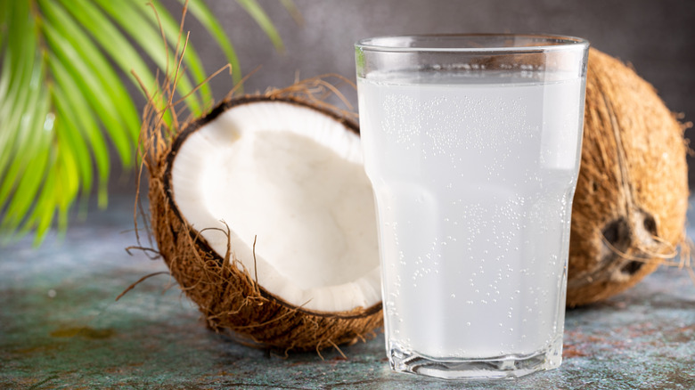 Coconut water glass coconut background