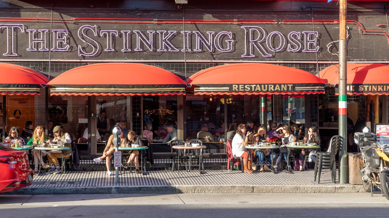 Front of The Stinking Rose restaurant