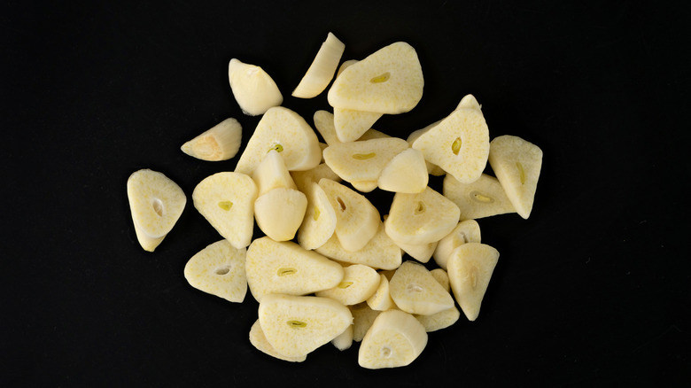 close-up of sliced garlic cloves