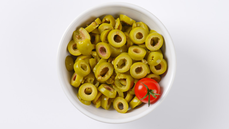 Bowl of green olives