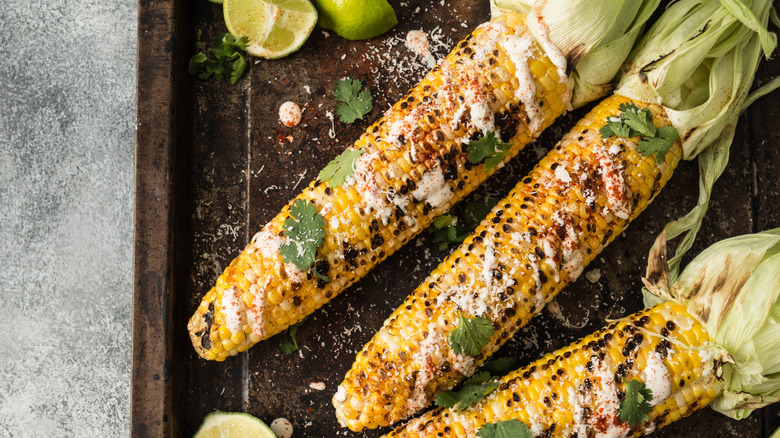 Grilled corn on the cob with lime