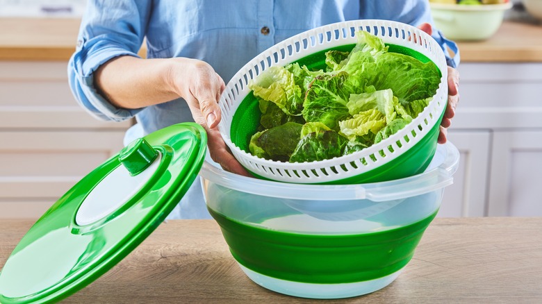 iceberg lettuce in a salad spinner