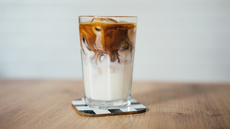 An iced latte with espresso