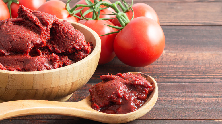 Tomato paste with spoon