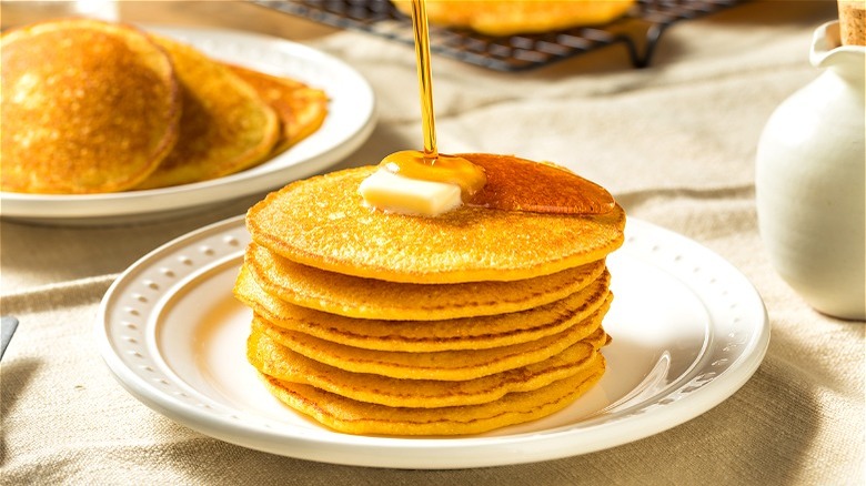 stack of cornmeal pancakes 