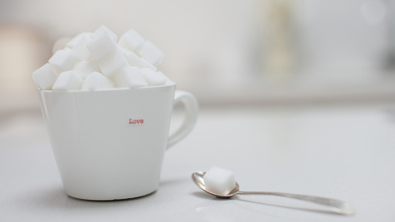 Cup of sugar cubes