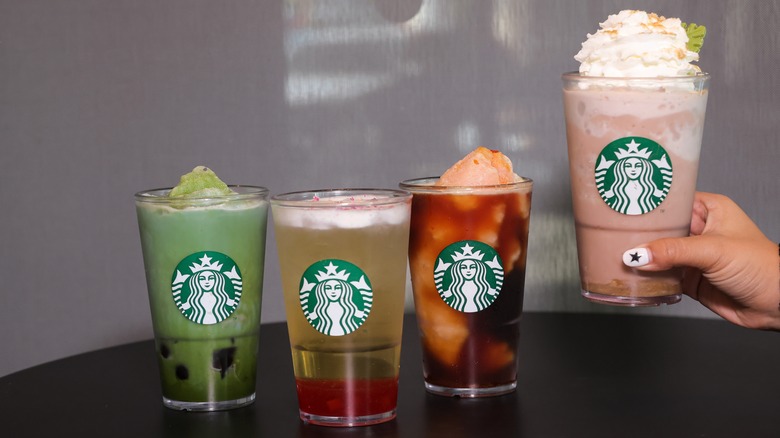 Array of Starbucks drinks