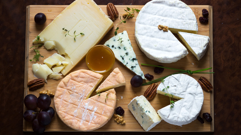 platter of soft cheeses