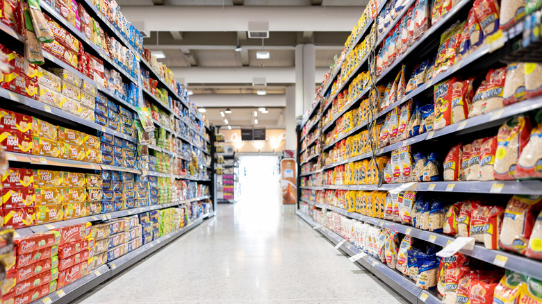 Supermarket aisles with snacks