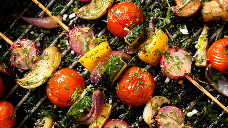 Vegetables on skewer on the grill