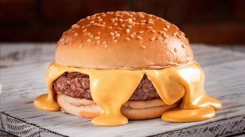 cheese sauce inside a burger