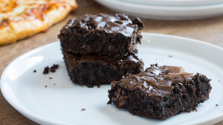 Pizza Hut brownies on white plate