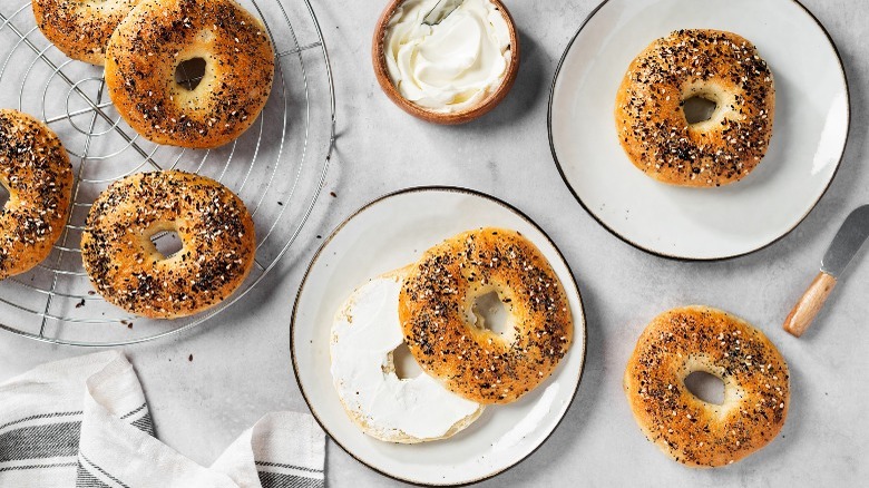 Assorted bagels and cream cheese