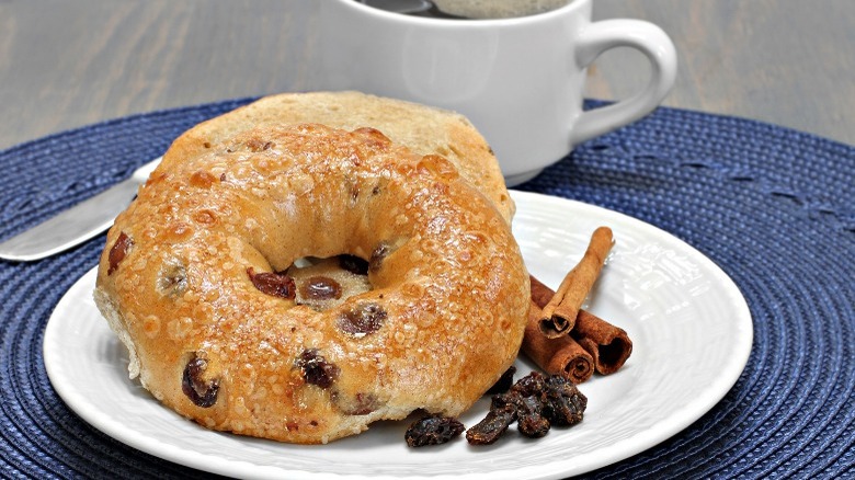 Cinnamon raisin bagel and coffee