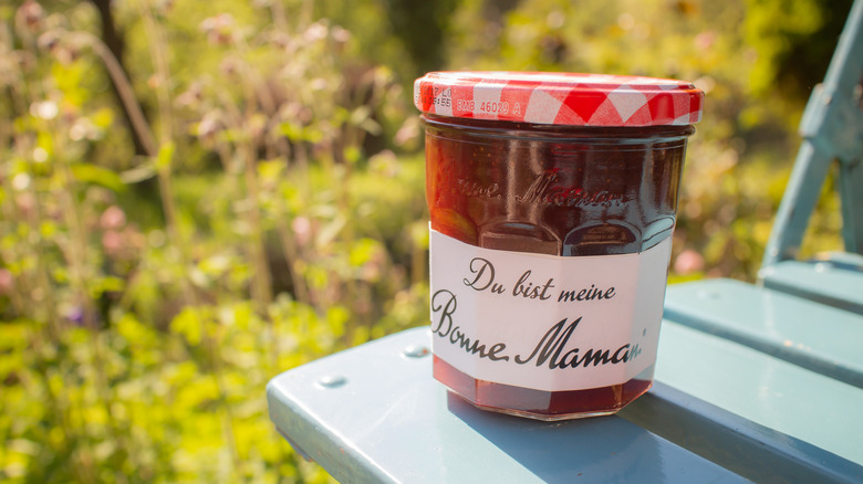 bonne maman strawberry jam jar